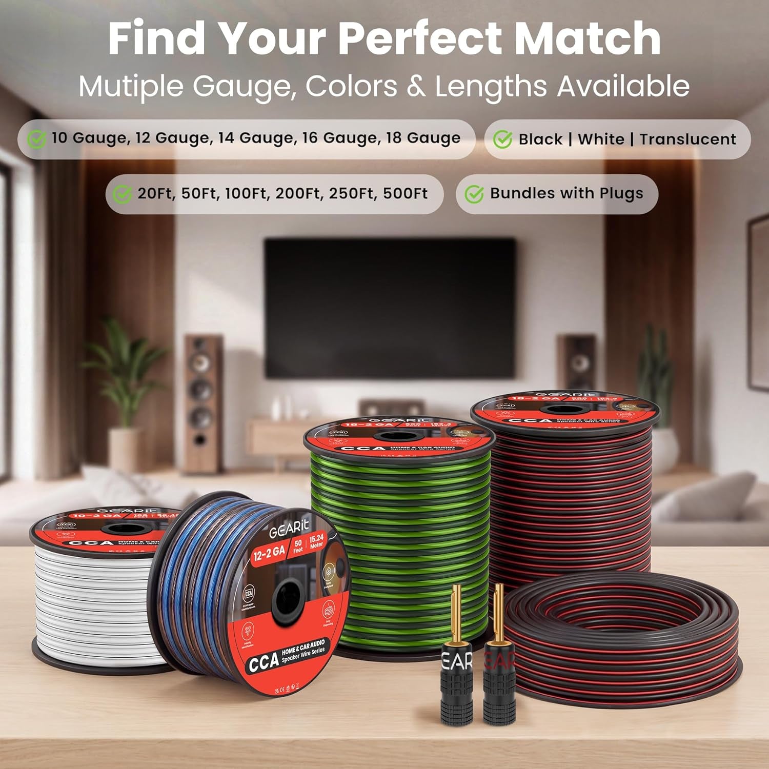 Speaker Wire 12 Gauge 50 Ft,Speaker Cable with Foot Markers & Polarity Markings,12 Gauge Wire for Car Audio & Home Theater Speakers,Audio Cable for DIY Installations,Cca(White)